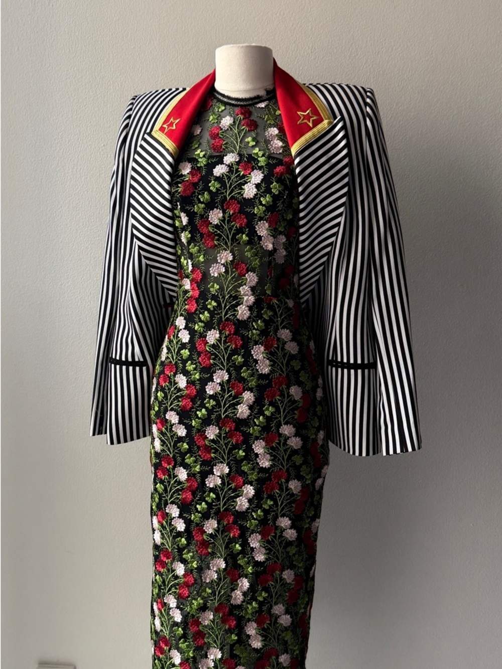 Alexis Black Midi Dress with Red & Pink Floral Embroidery